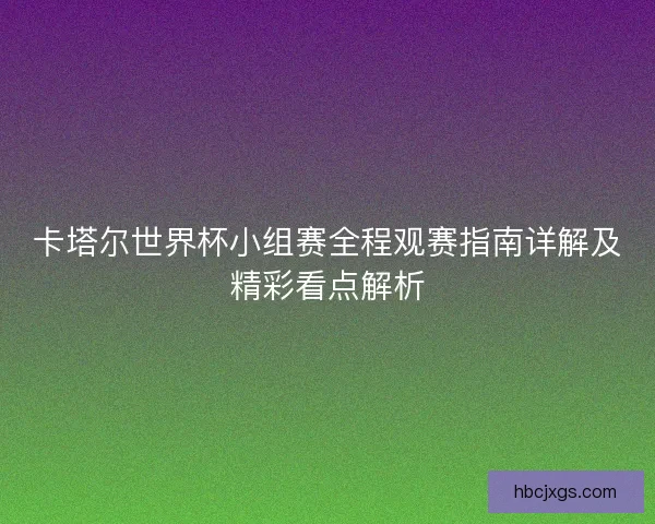 卡塔尔世界杯小组赛全程观赛指南详解及精彩看点解析